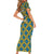 Buffalo Soldiers Christmas Short Sleeve Bodycon Dress with Blue Yellow Plaid Parade Illustration Design - Wonder Print Shop