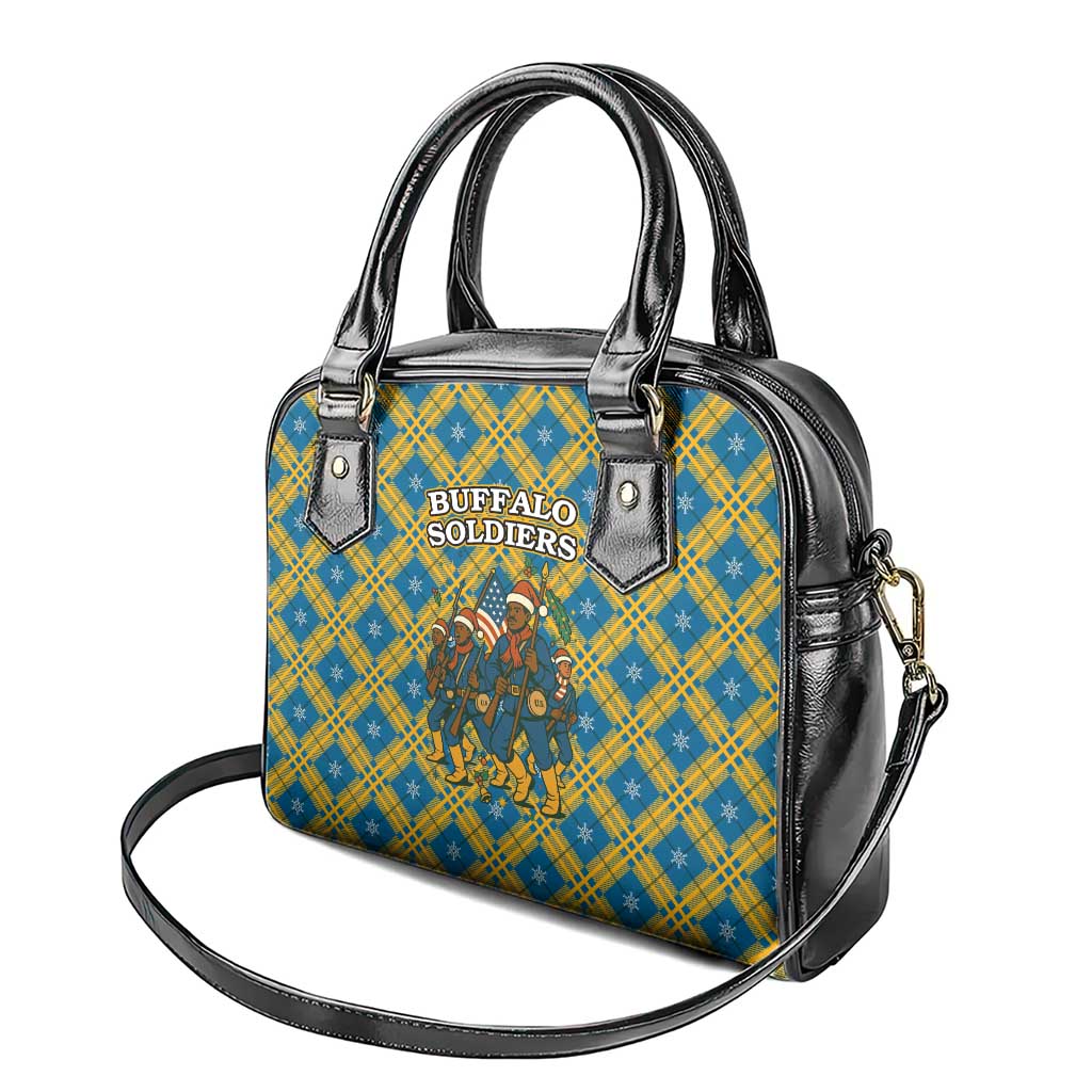 Buffalo Soldiers Christmas Shoulder Handbag with Blue Yellow Plaid Parade Illustration Design - Wonder Print Shop