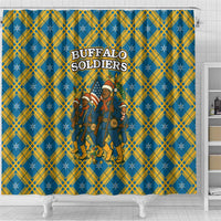 Buffalo Soldiers Christmas Shower Curtain with Blue Yellow Plaid Parade Illustration Design - Wonder Print Shop