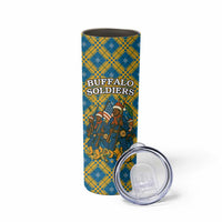 Buffalo Soldiers Christmas Skinny Tumbler with Blue Yellow Plaid Parade Illustration Design - Wonder Print Shop