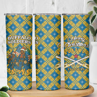 Buffalo Soldiers Christmas Skinny Tumbler with Blue Yellow Plaid Parade Illustration Design - Wonder Print Shop