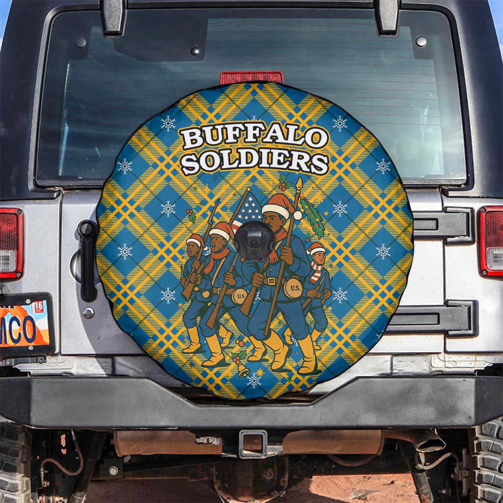 Buffalo Soldiers Christmas Spare Tire Cover with Blue Yellow Plaid Parade Illustration Design - Wonder Print Shop