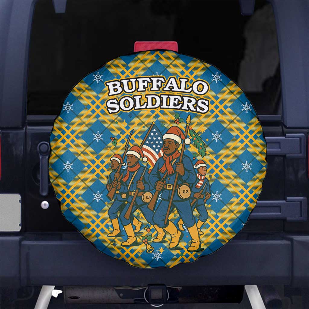 Buffalo Soldiers Christmas Spare Tire Cover with Blue Yellow Plaid Parade Illustration Design - Wonder Print Shop