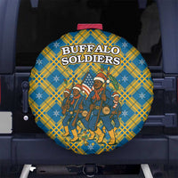 Buffalo Soldiers Christmas Spare Tire Cover with Blue Yellow Plaid Parade Illustration Design - Wonder Print Shop