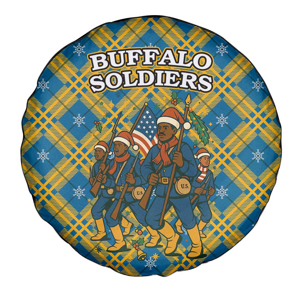 Buffalo Soldiers Christmas Spare Tire Cover with Blue Yellow Plaid Parade Illustration Design - Wonder Print Shop