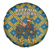 Buffalo Soldiers Christmas Spare Tire Cover with Blue Yellow Plaid Parade Illustration Design - Wonder Print Shop