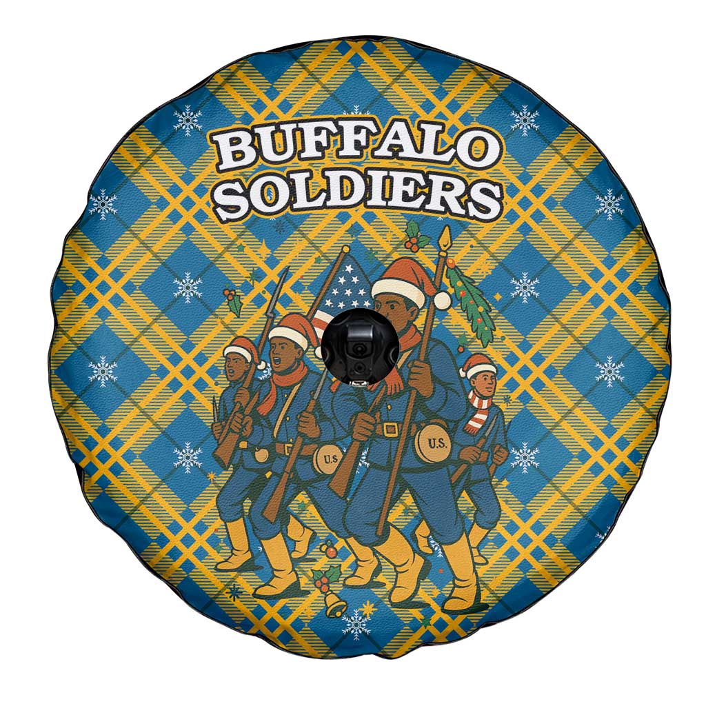 Buffalo Soldiers Christmas Spare Tire Cover with Blue Yellow Plaid Parade Illustration Design - Wonder Print Shop