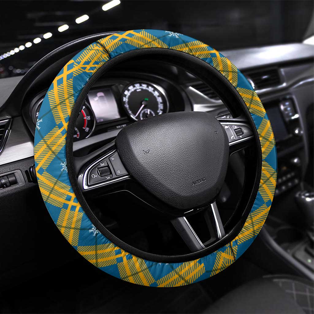 Buffalo Soldiers Christmas Steering Wheel Cover with Blue Yellow Plaid Parade Illustration Design - Wonder Print Shop