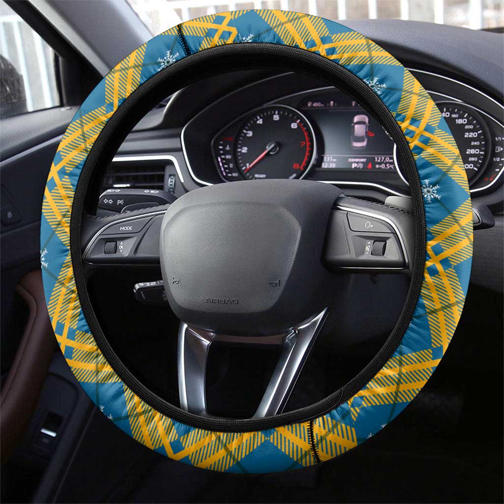 Buffalo Soldiers Christmas Steering Wheel Cover with Blue Yellow Plaid Parade Illustration Design - Wonder Print Shop