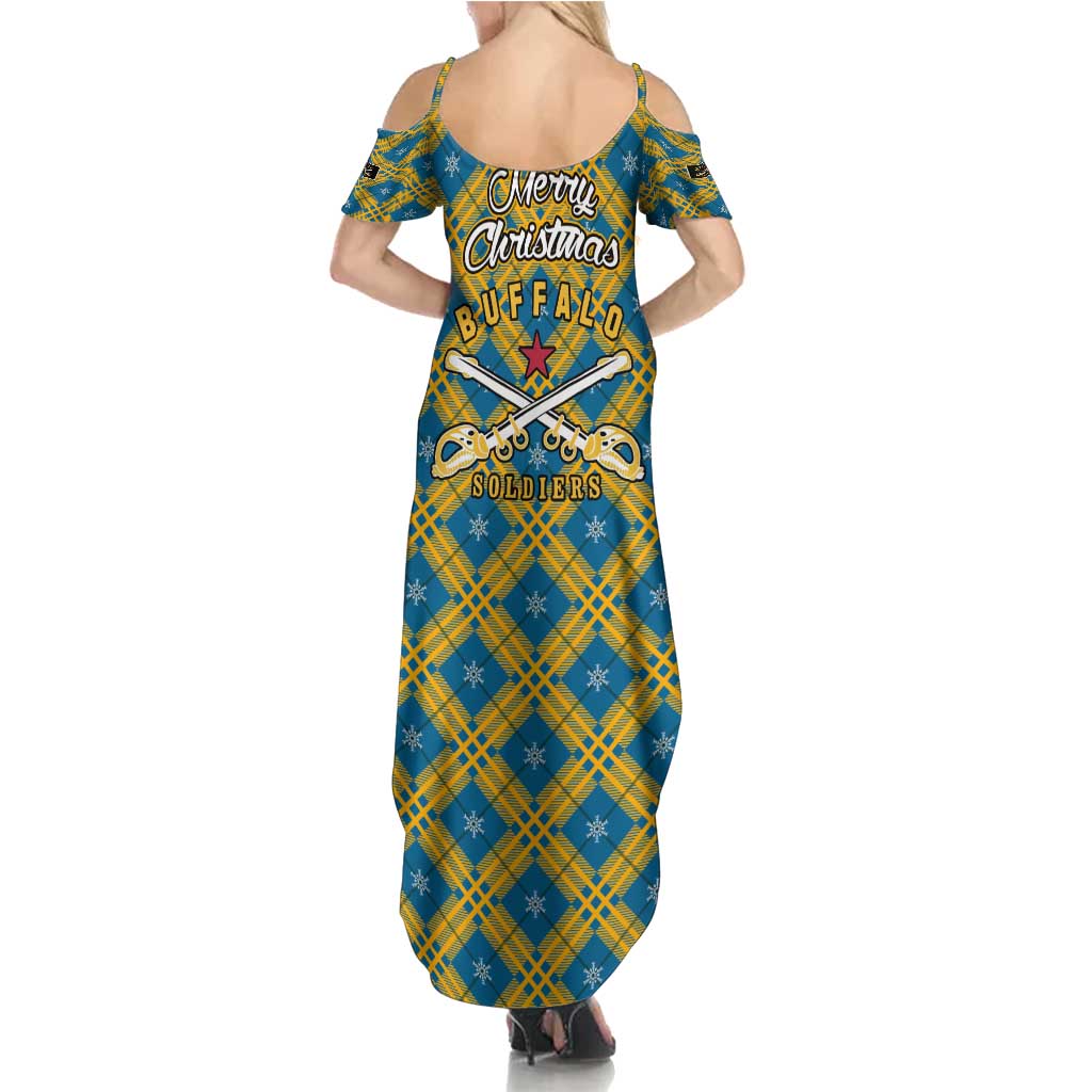 Buffalo Soldiers Christmas Summer Maxi Dress with Blue Yellow Plaid Parade Illustration Design - Wonder Print Shop