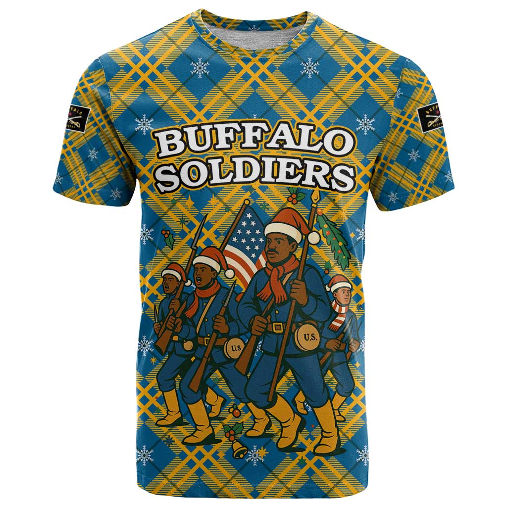 Buffalo Soldiers Christmas T Shirt with Blue Yellow Plaid Parade Illustration Design - Wonder Print Shop