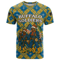 Buffalo Soldiers Christmas T Shirt with Blue Yellow Plaid Parade Illustration Design - Wonder Print Shop