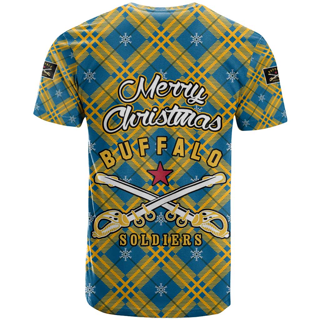 Buffalo Soldiers Christmas T Shirt with Blue Yellow Plaid Parade Illustration Design - Wonder Print Shop