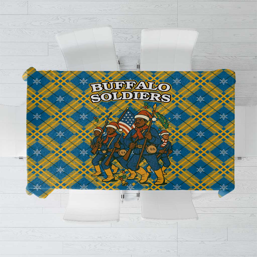 Buffalo Soldiers Christmas Tablecloth with Blue Yellow Plaid Parade Illustration Design - Wonder Print Shop