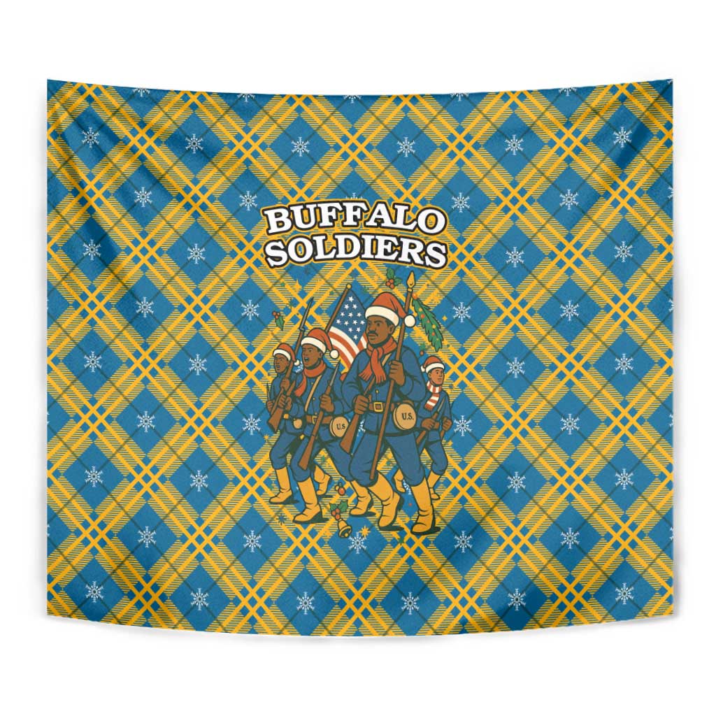 Buffalo Soldiers Christmas Tapestry with Blue Yellow Plaid Parade Illustration Design - Wonder Print Shop