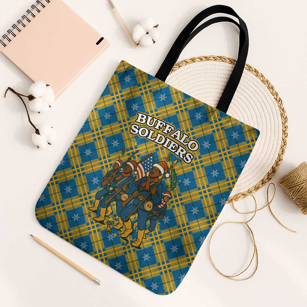 Buffalo Soldiers Christmas Tote Bag with Blue Yellow Plaid Parade Illustration Design - Wonder Print Shop