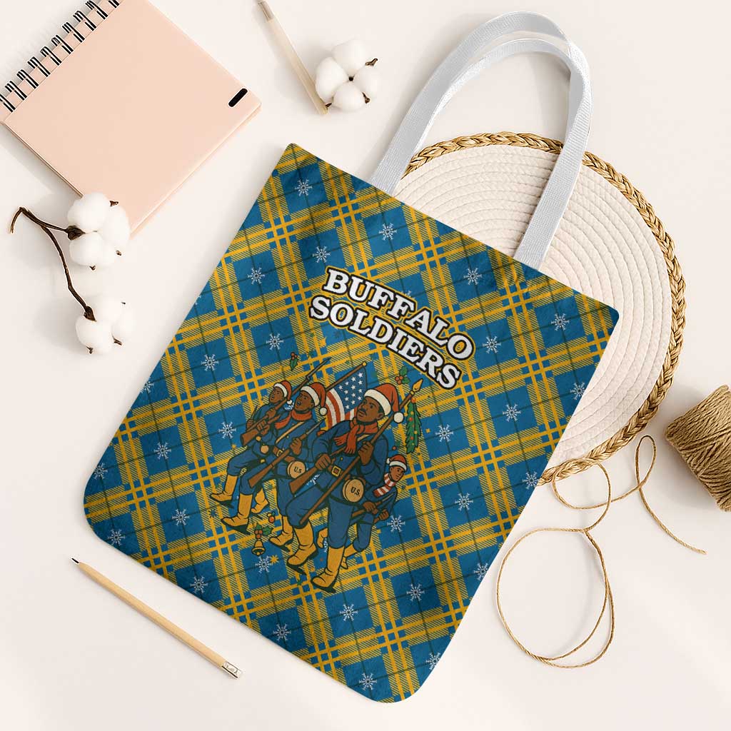 Buffalo Soldiers Christmas Tote Bag with Blue Yellow Plaid Parade Illustration Design - Wonder Print Shop
