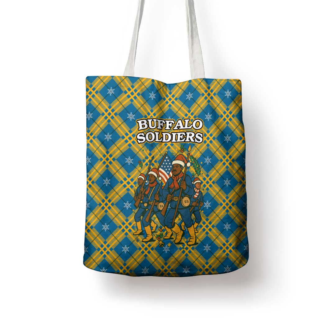 Buffalo Soldiers Christmas Tote Bag with Blue Yellow Plaid Parade Illustration Design - Wonder Print Shop