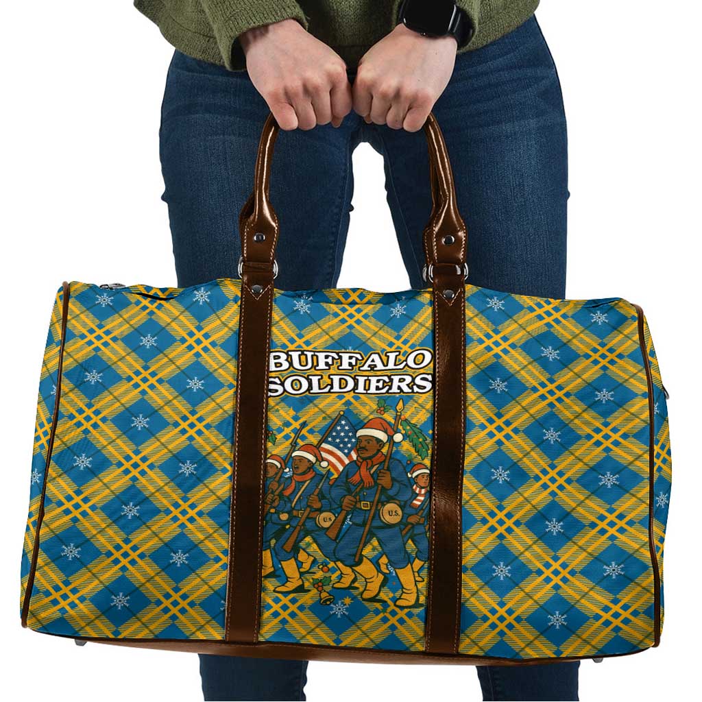 Buffalo Soldiers Christmas Travel Bag with Blue Yellow Plaid Parade Illustration Design - Wonder Print Shop