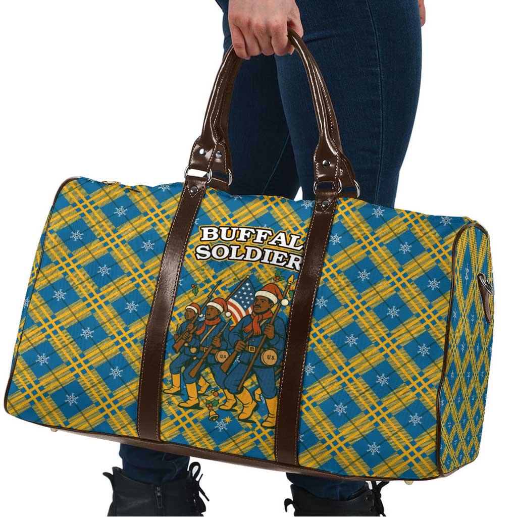 Buffalo Soldiers Christmas Travel Bag with Blue Yellow Plaid Parade Illustration Design - Wonder Print Shop