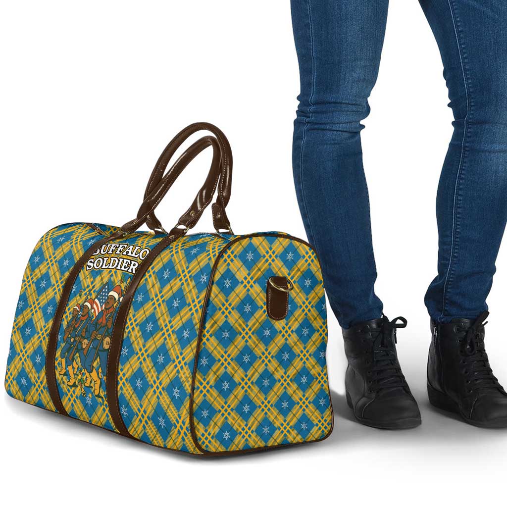Buffalo Soldiers Christmas Travel Bag with Blue Yellow Plaid Parade Illustration Design - Wonder Print Shop
