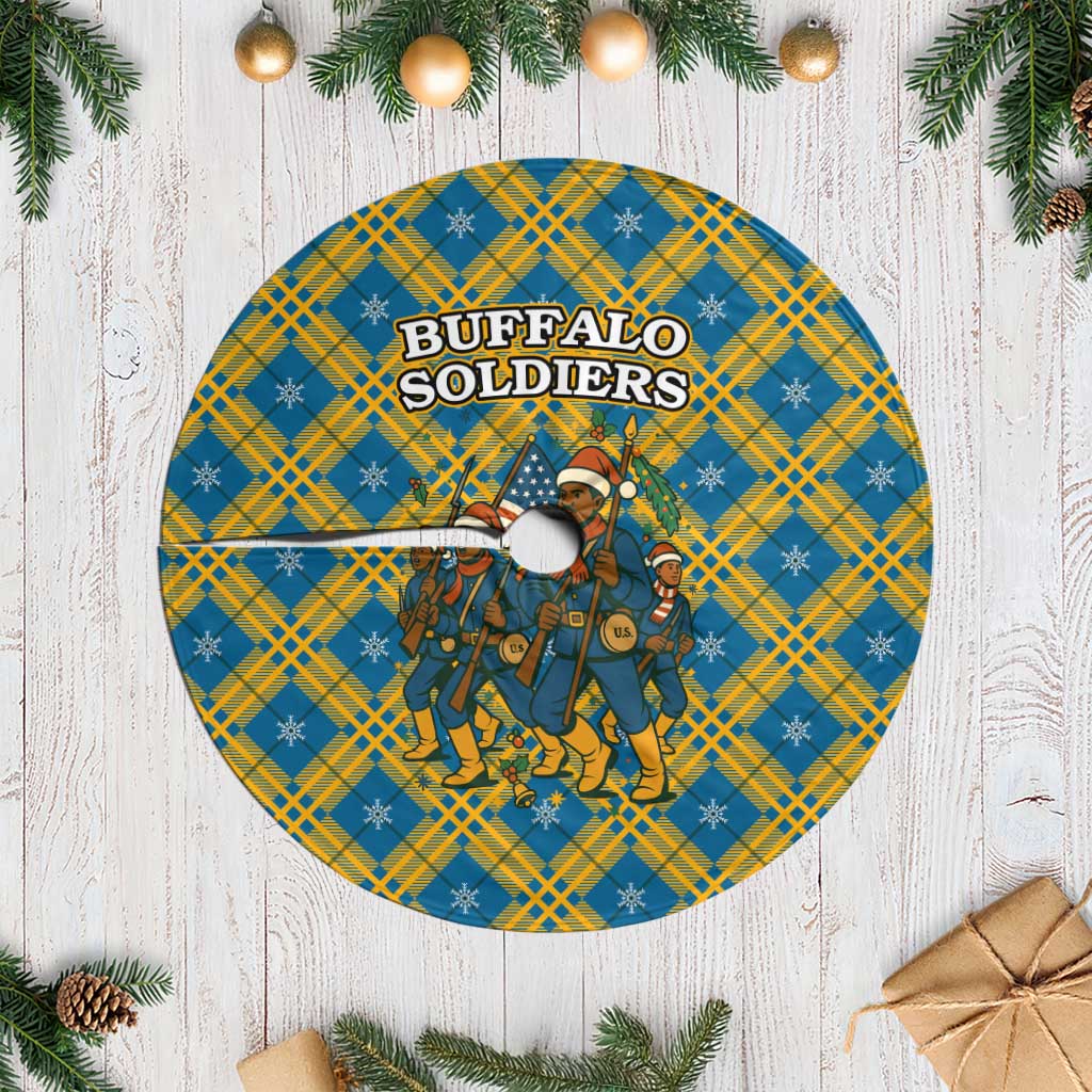 Buffalo Soldiers Christmas Tree Skirt with Blue Yellow Plaid Parade Illustration Design - Wonder Print Shop