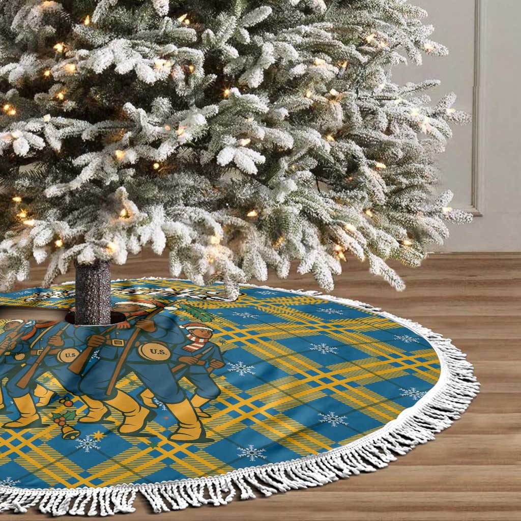 Buffalo Soldiers Christmas Tree Skirt with Blue Yellow Plaid Parade Illustration Design - Wonder Print Shop