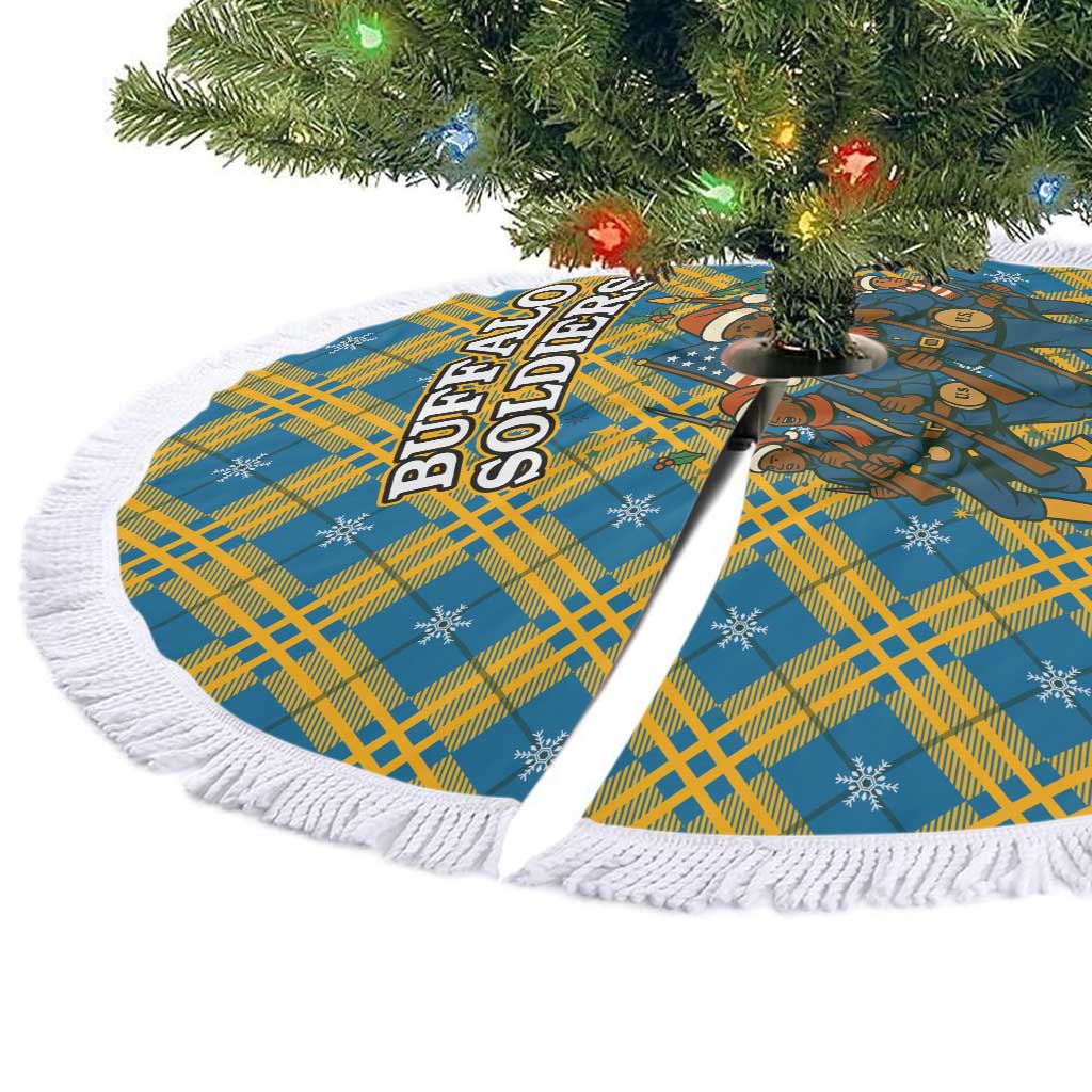 Buffalo Soldiers Christmas Tree Skirt with Blue Yellow Plaid Parade Illustration Design - Wonder Print Shop