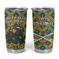 Buffalo Soldiers Christmas Tumbler Cup with Blue Yellow Plaid Parade Illustration Design - Wonder Print Shop