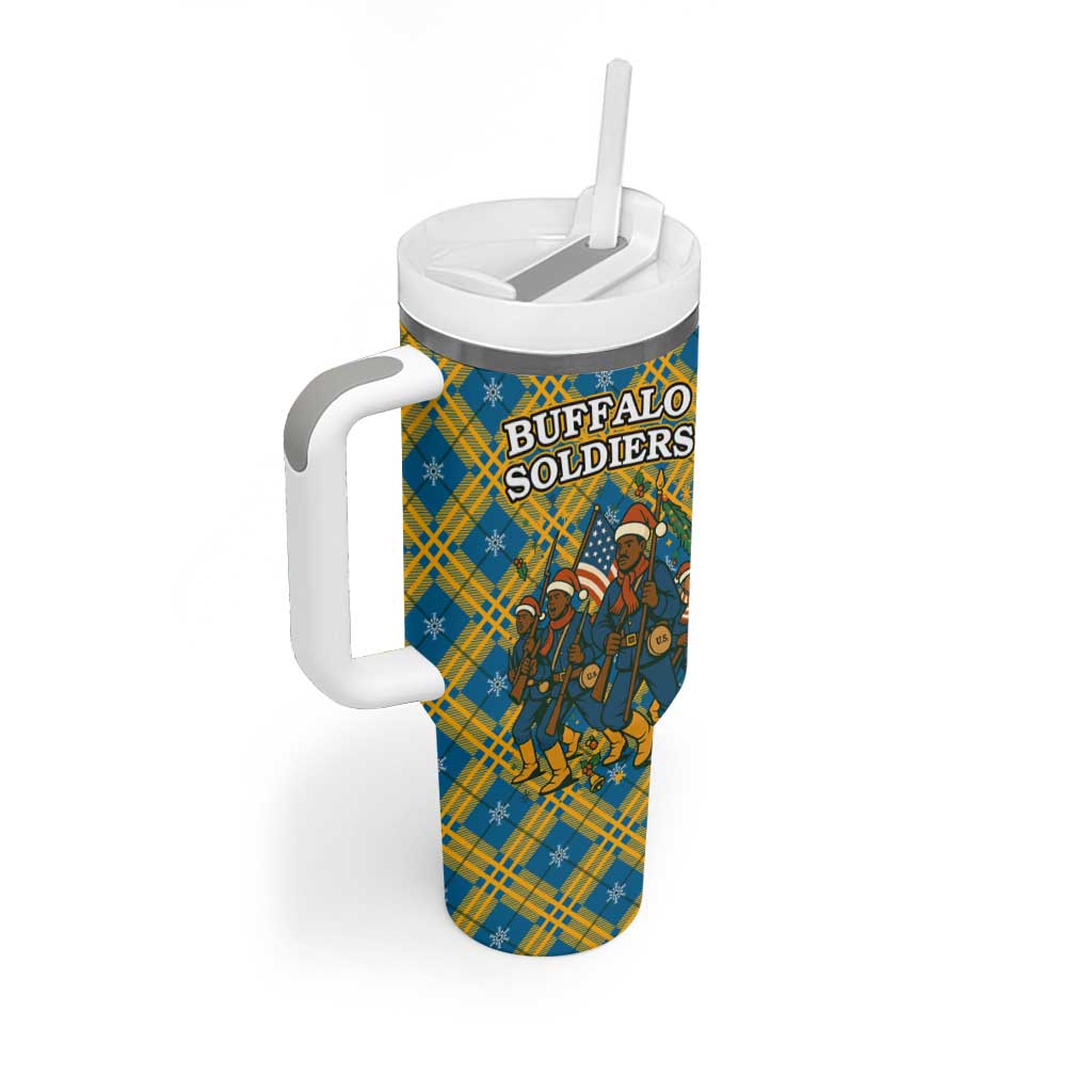 Buffalo Soldiers Christmas Tumbler With Handle with Blue Yellow Plaid Parade Illustration Design - Wonder Print Shop