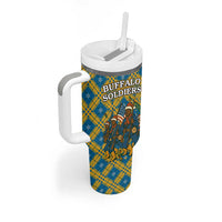 Buffalo Soldiers Christmas Tumbler With Handle with Blue Yellow Plaid Parade Illustration Design - Wonder Print Shop