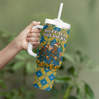 Buffalo Soldiers Christmas Tumbler With Handle with Blue Yellow Plaid Parade Illustration Design - Wonder Print Shop
