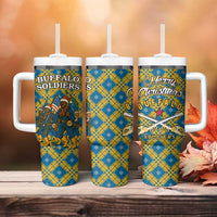 Buffalo Soldiers Christmas Tumbler With Handle with Blue Yellow Plaid Parade Illustration Design - Wonder Print Shop