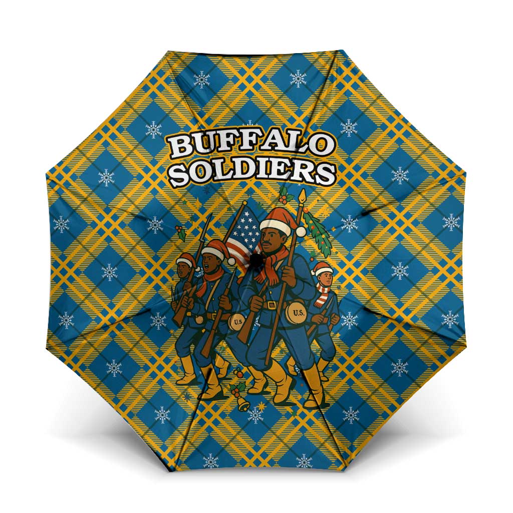 Buffalo Soldiers Christmas Umbrella with Blue Yellow Plaid Parade Illustration Design - Wonder Print Shop