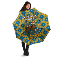 Buffalo Soldiers Christmas Umbrella with Blue Yellow Plaid Parade Illustration Design - Wonder Print Shop