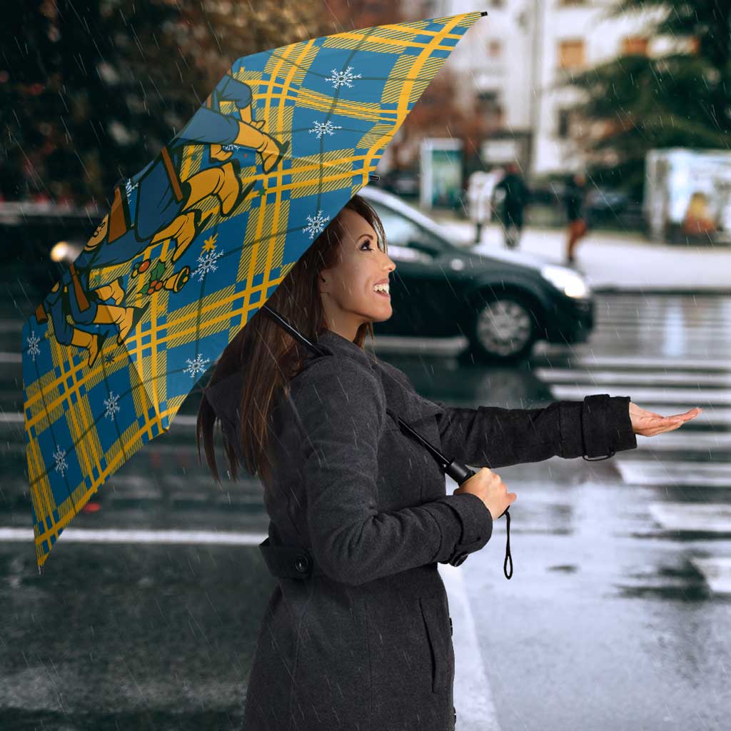 Buffalo Soldiers Christmas Umbrella with Blue Yellow Plaid Parade Illustration Design - Wonder Print Shop