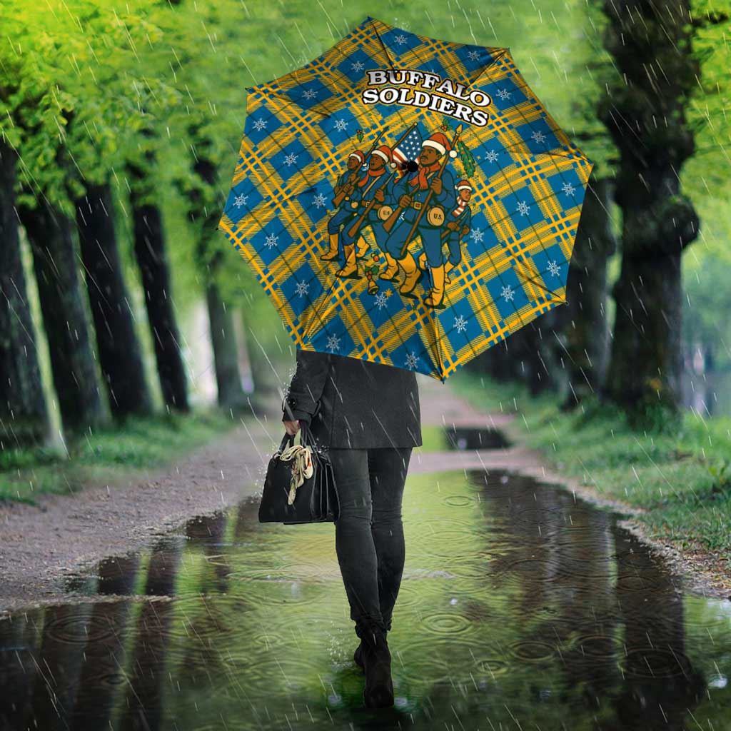 Buffalo Soldiers Christmas Umbrella with Blue Yellow Plaid Parade Illustration Design - Wonder Print Shop