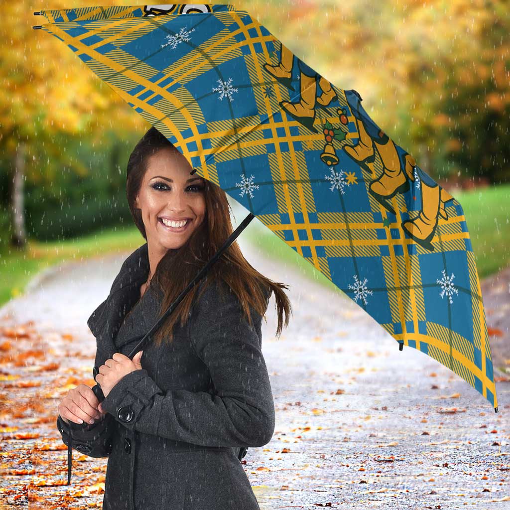 Buffalo Soldiers Christmas Umbrella with Blue Yellow Plaid Parade Illustration Design - Wonder Print Shop