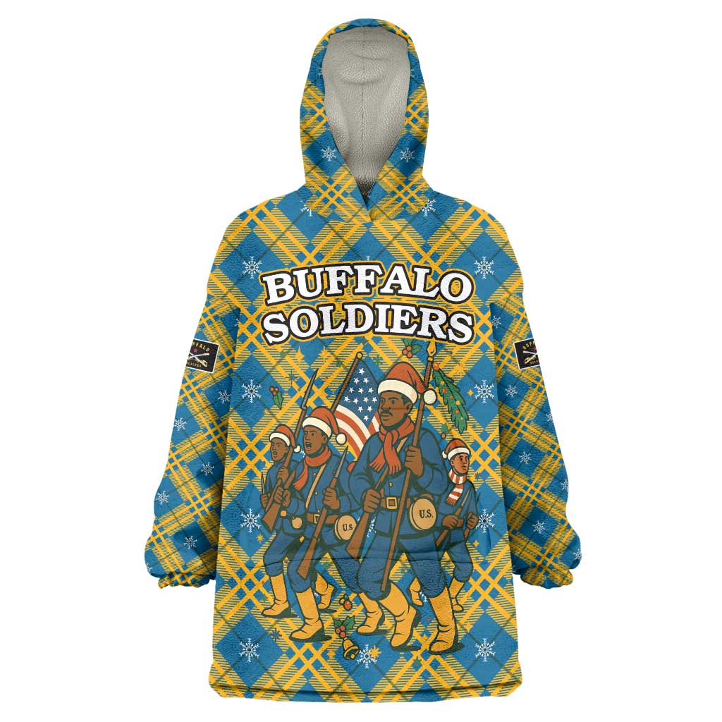 Buffalo Soldiers Christmas Wearable Blanket Hoodie with Blue Yellow Plaid Parade Illustration Design - Wonder Print Shop