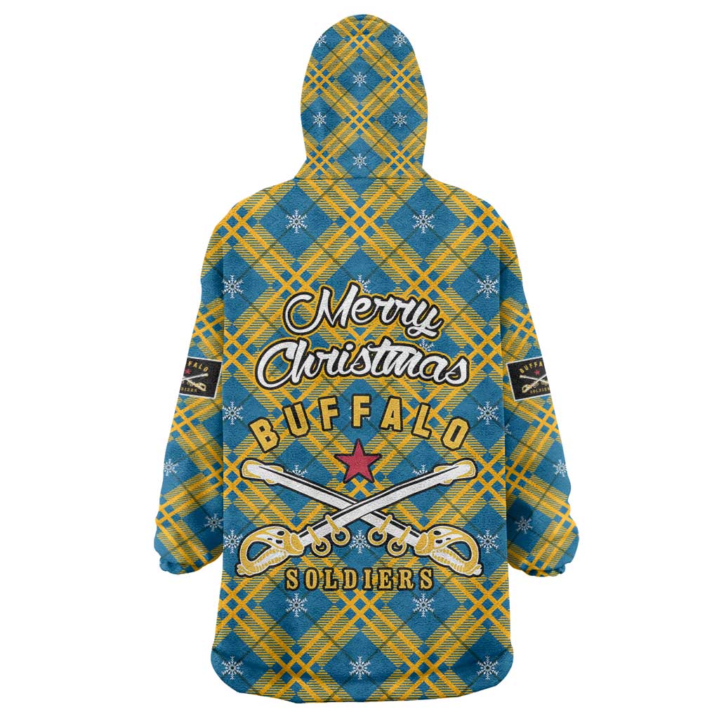Buffalo Soldiers Christmas Wearable Blanket Hoodie with Blue Yellow Plaid Parade Illustration Design - Wonder Print Shop