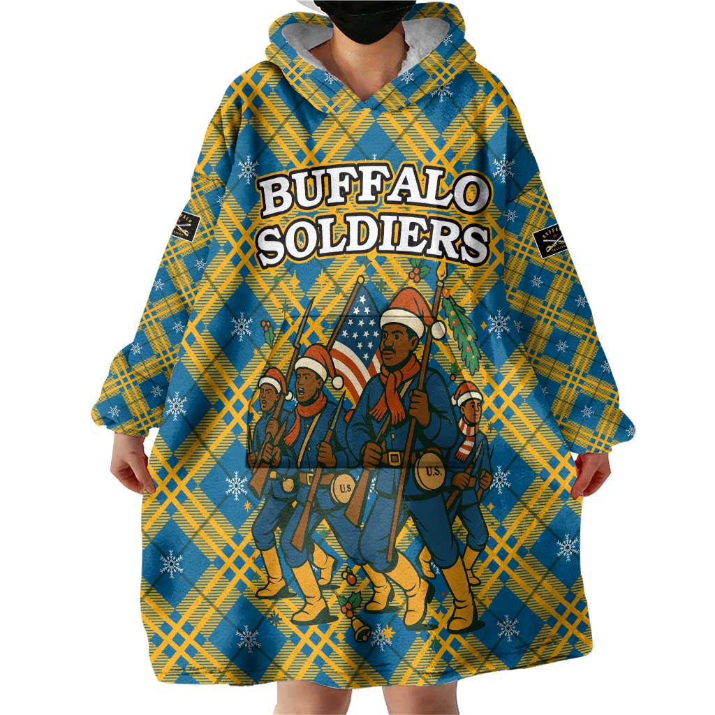 Buffalo Soldiers Christmas Wearable Blanket Hoodie with Blue Yellow Plaid Parade Illustration Design - Wonder Print Shop