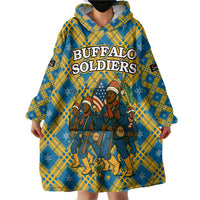 Buffalo Soldiers Christmas Wearable Blanket Hoodie with Blue Yellow Plaid Parade Illustration Design - Wonder Print Shop