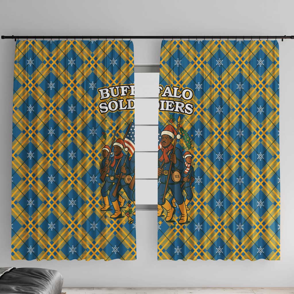 Buffalo Soldiers Christmas Window Curtain with Blue Yellow Plaid Parade Illustration Design - Wonder Print Shop