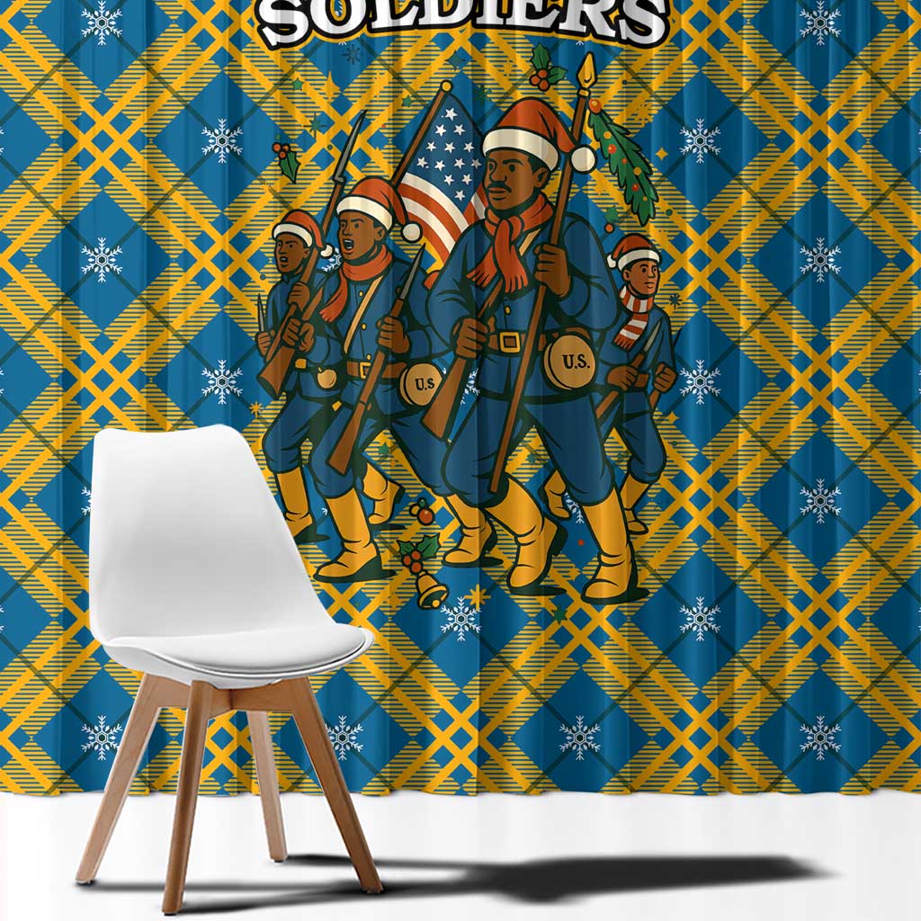 Buffalo Soldiers Christmas Window Curtain with Blue Yellow Plaid Parade Illustration Design - Wonder Print Shop