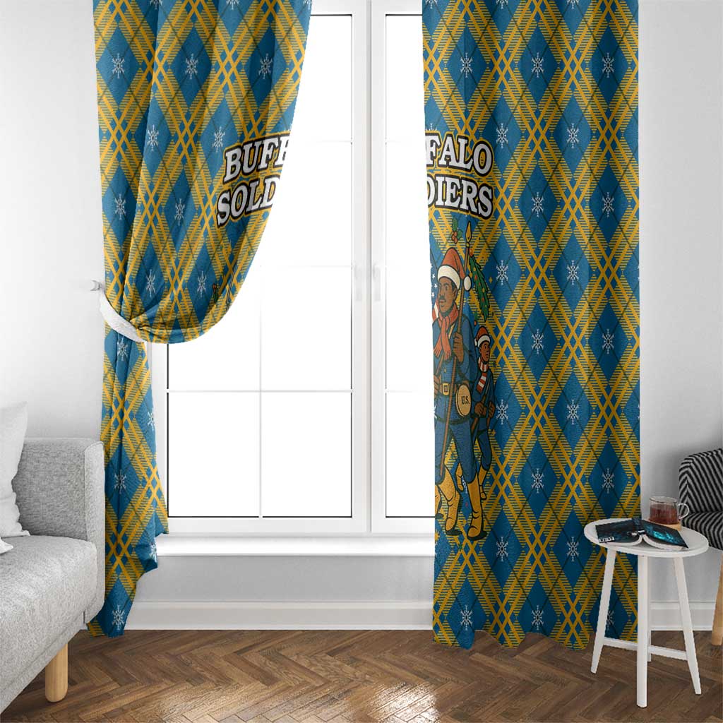 Buffalo Soldiers Christmas Window Curtain with Blue Yellow Plaid Parade Illustration Design - Wonder Print Shop