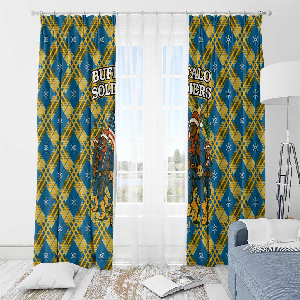 Buffalo Soldiers Christmas Window Curtain with Blue Yellow Plaid Parade Illustration Design - Wonder Print Shop
