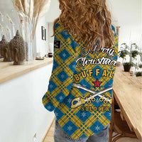 Buffalo Soldiers Christmas Women Casual Shirt with Blue Yellow Plaid Parade Illustration Design - Wonder Print Shop