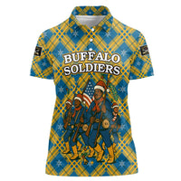 Buffalo Soldiers Christmas Women Polo Shirt with Blue Yellow Plaid Parade Illustration Design - Wonder Print Shop