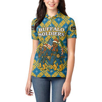 Buffalo Soldiers Christmas Women Polo Shirt with Blue Yellow Plaid Parade Illustration Design - Wonder Print Shop
