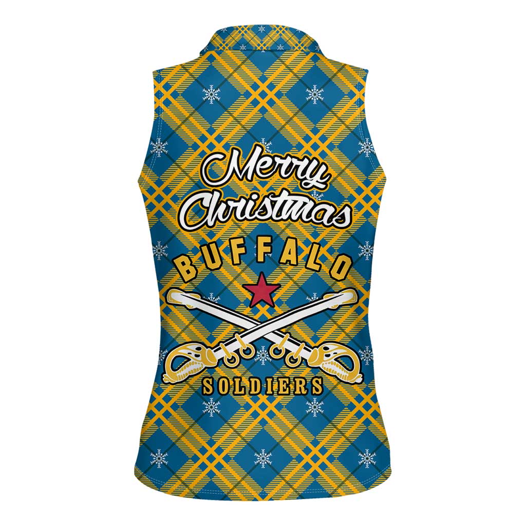 Buffalo Soldiers Christmas Women Sleeveless Polo Shirt with Blue Yellow Plaid Parade Illustration Design - Wonder Print Shop
